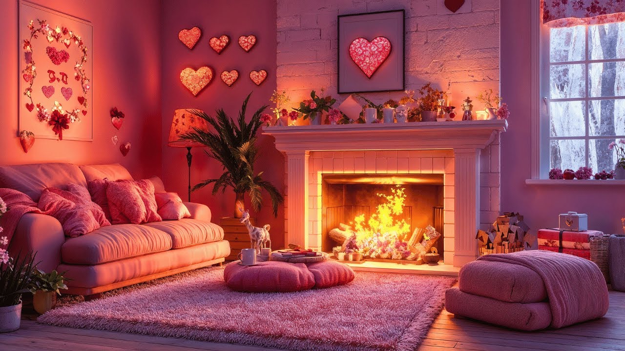 Love & Jazz❤️Romantic Jazz Night 🌹 Cozy Pink Room, Fireplace Ambience, Soft Jazz for Valentine’s Day